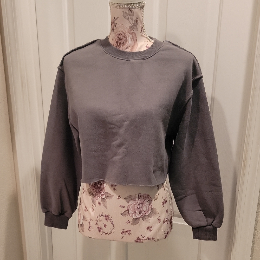 Amazhiyu Gray Women's Cropped Sweatshirt